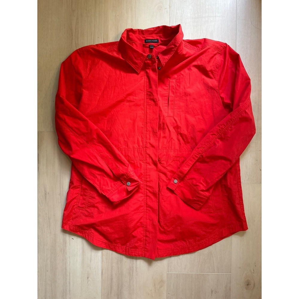 EILEEN‎ FISHER Red Long Sleeve Collared Zipper Pocket Jacket Women XL